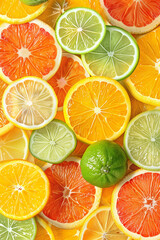 Obraz premium summer citrus pattern seamless citrus slices orange, lemon, lime, grapefruit tile