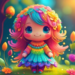 Fototapeta premium Girld with flowers colorful, AI generated
