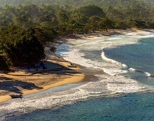 Castelhanos Beach on Ilhabela Island seen from above with the surrounding vegetation