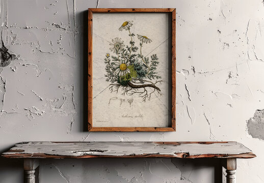 Grunge Wooden Frame On The Painted Table Mockup With Generative AI