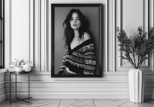 Minimalistic Black And White Photo Effect Mockup With Generative AI