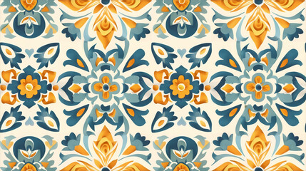 summer floral pattern seamless tiles blue, yellow and orange