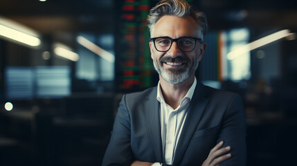 Fototapeta premium mature business man crypto broker, financial investor, trader or expert adviser at work, portrait