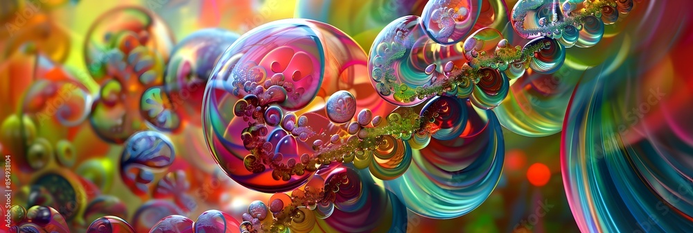 Aufkleber vibrant liquid bubble orbs forming captivating psychedelic abstract art pattern