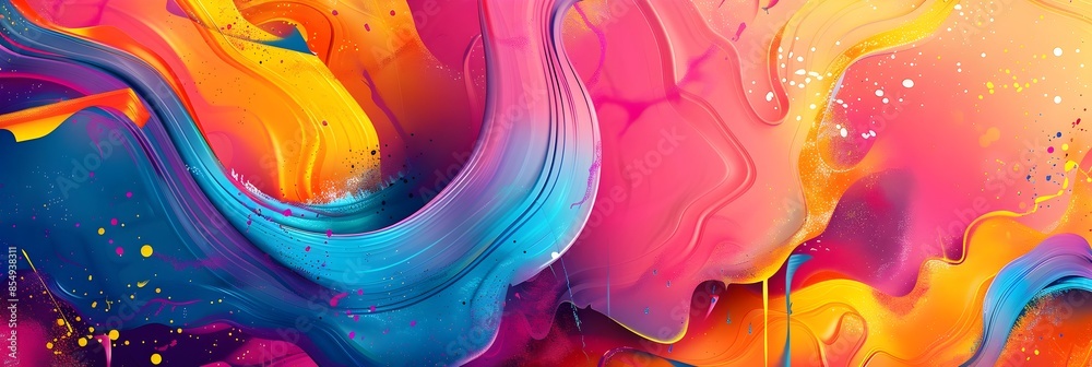 Poster vibrant liquid swirls of colorful paint in dynamic motion