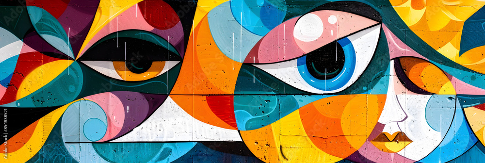 Poster Vibrant Mosaic of Expressions Captivating Abstract Composition with Overlapping Shapes Colors and Textures