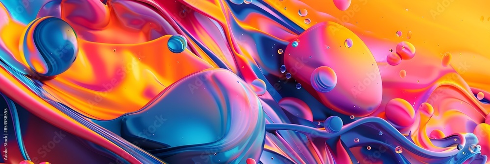 Aufkleber vibrant multicolored fluid dynamics abstract digital art composition of swirling liquid shapes and v