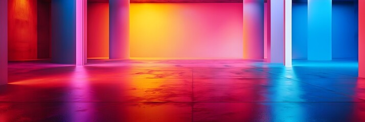 Vibrant Neon Hallway An Immersive Journey through Futuristic Geometric Landscape