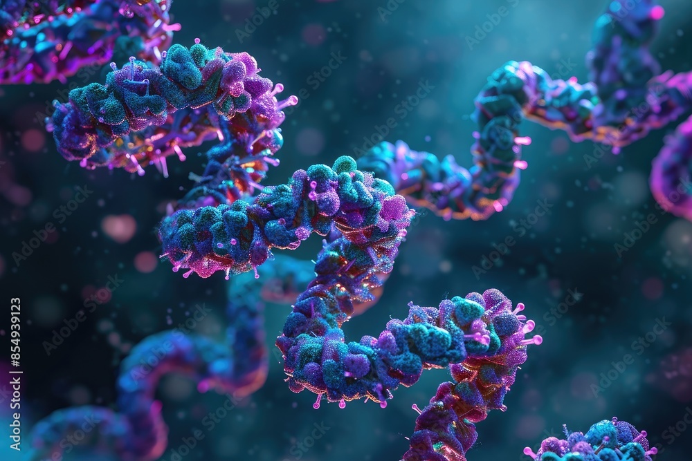Aufkleber a dna model with a background of pink and blue, render a visually stunning image of a crispr-cas9 sy