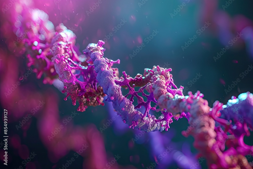 Aufkleber a dna model with a background of pink and blue, render a visually stunning image of a crispr-cas9 sy