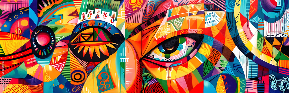 Aufkleber Vibrant Psychedelic Abstract Art with Surreal Patterns and Geometric Shapes for Digital or Wallpaper