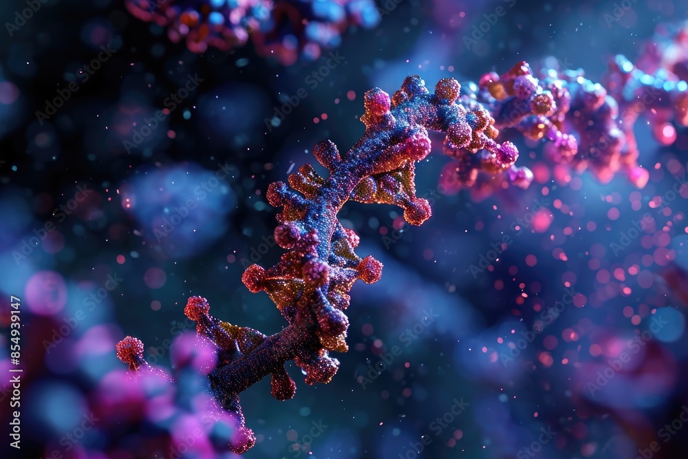 Aufkleber a dna model with a background of pink and blue, render a visually stunning image of a crispr-cas9 sy