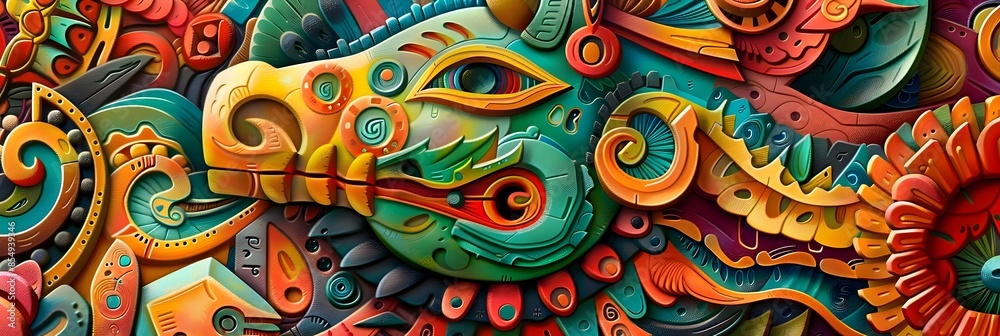 Poster vibrant psychedelic fractal art composition with flowing organic patterns and captivating symmetry