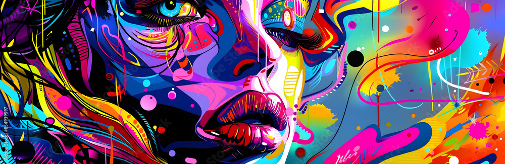Aufkleber Vibrant Psychedelic Odyssey A Captivating Digital Art of Boundless Imagination and Transcendent Visuals
