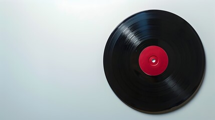 Classic Vinyl Record with Red Center Label on White Background