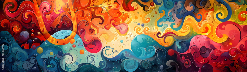 Poster Vibrant Psychedelic Swirls of Mesmerizing Digital Abstract Art
