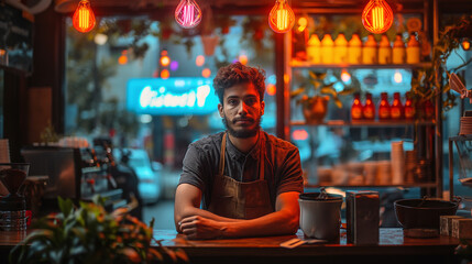 Obraz premium Handsome barista at the coffee shop