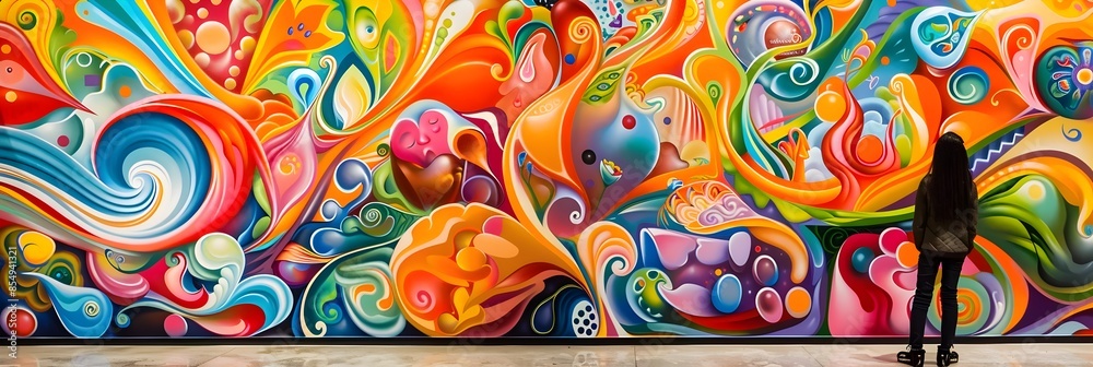 Aufkleber vibrant surreal psychedelic digital art with flowing organic shapes and patterns
