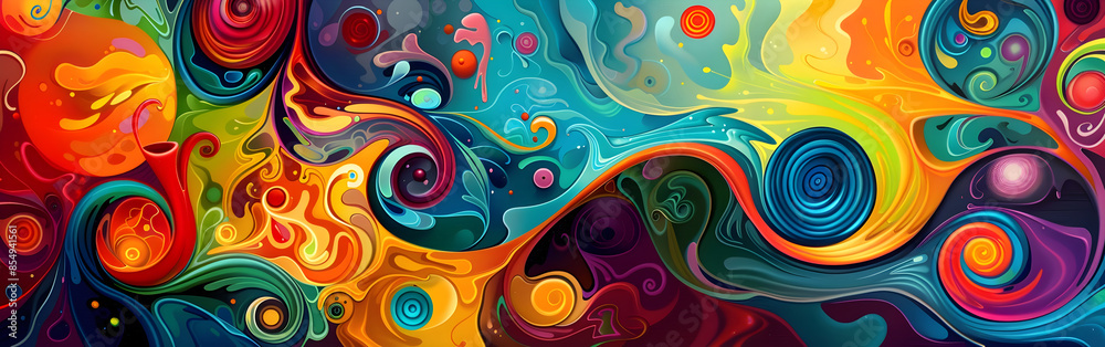 Aufkleber vibrant swirling psychedelic landscape of captivating colors shapes and patterns for visually striki