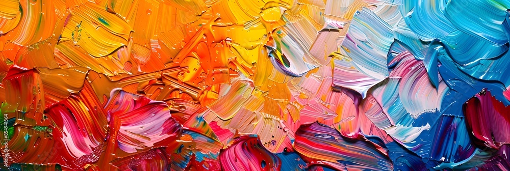 Poster vibrant textured abstract painting with fluid brushstrokes and dynamic color interplay