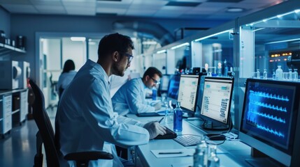 Research team working late in modern laboratory