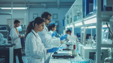 Team of scientists working in a modern laboratory