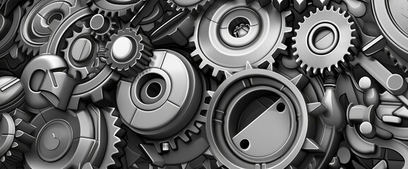 Grayscale Abstract Mechanical Parts, Cartoon
