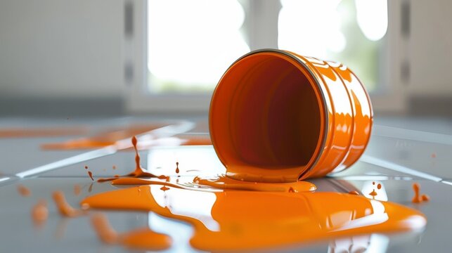 Orange Paint Spill White Paint on floor, Oops