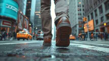 Obraz premium Male legs on a walk in city. Close-up view