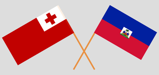 Crossed flags of Tonga and Haiti. Official colors. Correct proportion