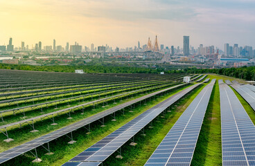 Sustainable city with green energy and net zero emissions. Solar power. Renewable resources....