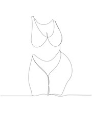silhouette of a curvy girl, beautiful figure one line art. Continuous line drawing of body positive, overweight, plus size model, XL, health, fashion, self acceptance.