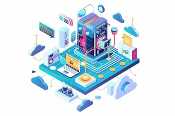 Obraz premium Conceptual Technology Flat Illustration created with Generative AI