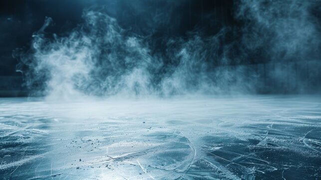 ice rink background with smoke, dark background, ice hockey floor