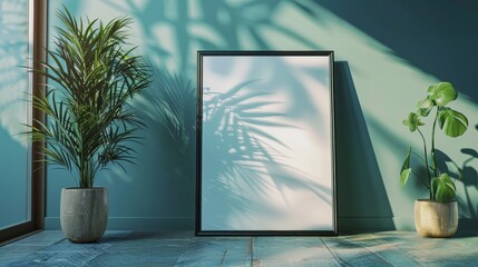 Mockup poster frame close up in interior background