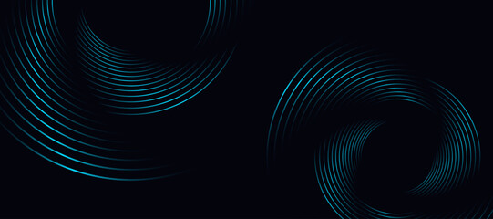 Blue abstract background with circular lines, technology futuristic template. Vector illustration