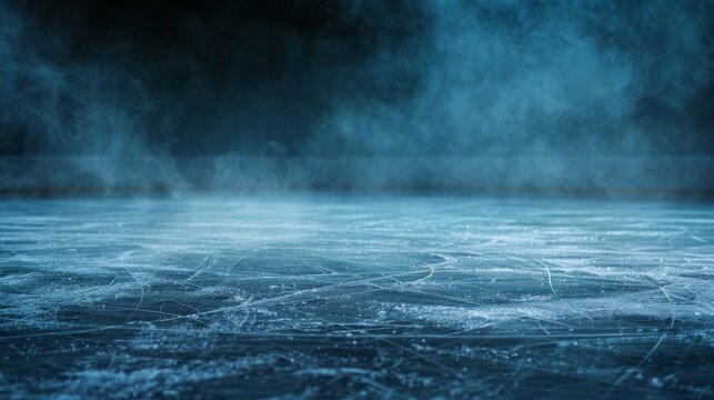 ice rink background with smoke, dark background, ice hockey floor