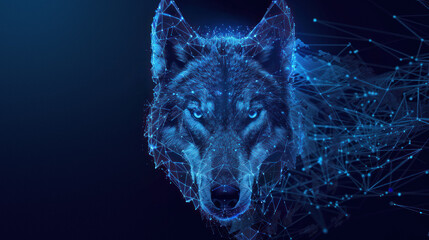 Digital wolf with polygonal mesh design