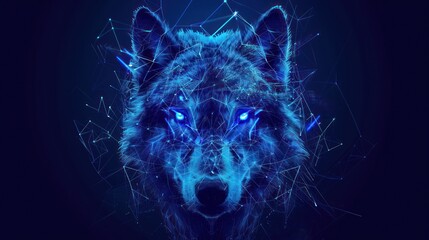 Cyber wolf with glowing eyes and stars