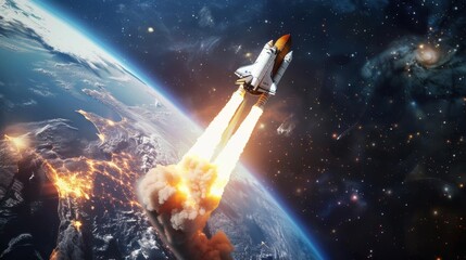 Space shuttle launch from earths atmosphere