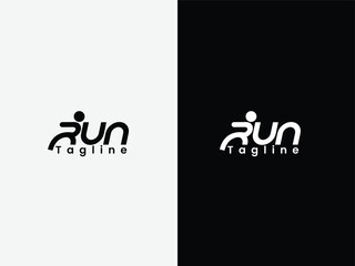 Run typography logo design. Runner logo Run wordmark design. Letter. Font. Sports. Gym. Fitness. Human run. Black and white color