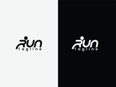 Run typography logo design. Runner logo Run wordmark design. Letter. Font. Sports. Gym. Fitness. Human run. Black and white color