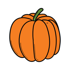 Hand drawn cartoon whole pumpkin on white background.