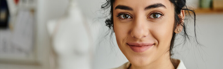 A young woman in casual attire smiles brightly.