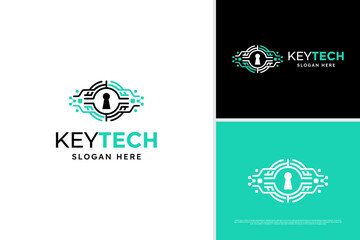 Vector protection key technology logo design template