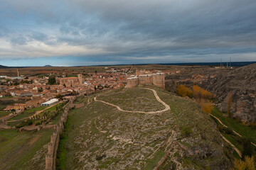 Aerial view of the Berlanga del Duero castle.