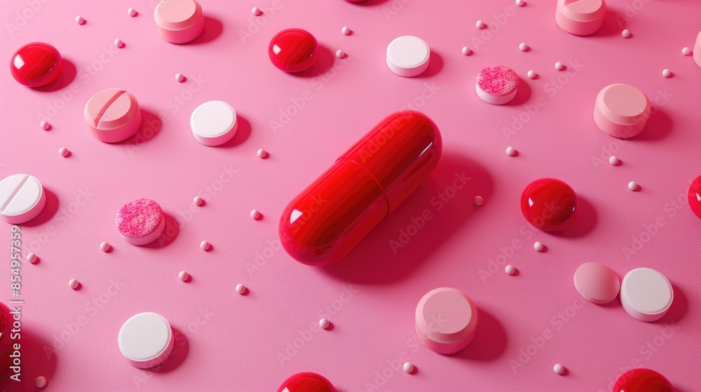 Poster Pill based medical symbol on a pink backdrop