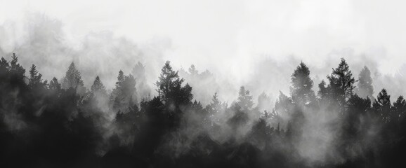 Grayscale Abstract Forest Mist, Cartoon
