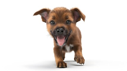 Obraz premium Adorable 3D Brown Puppy with Floppy Ears and Playful Stance on White Background