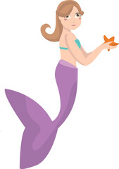 Flat isolated cute mermaid. Cartoon mermaid illustration vector.